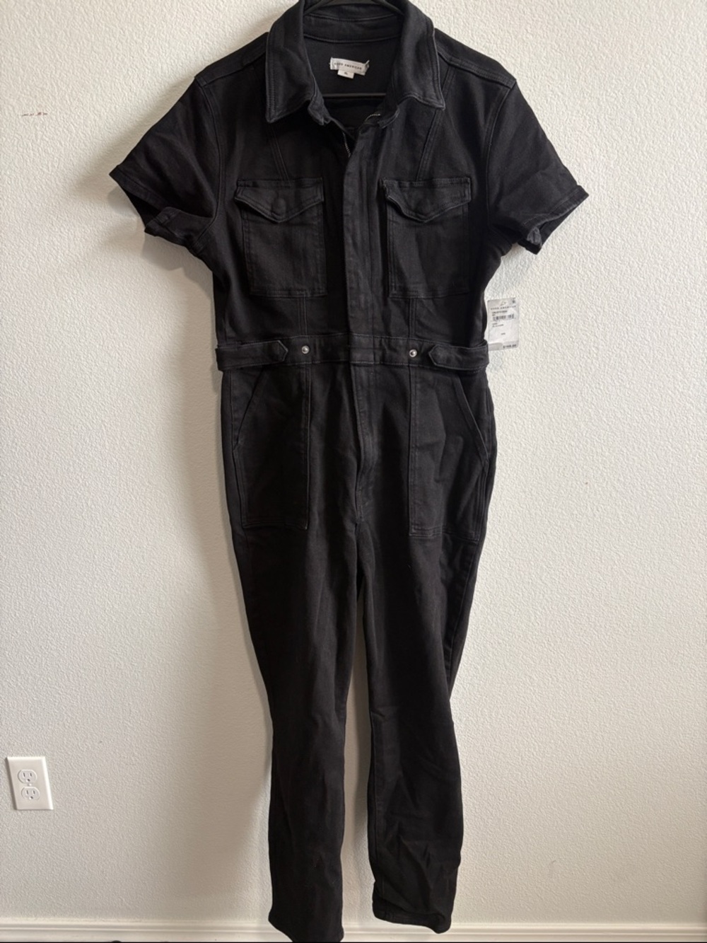 Good American Black Short-Sleeve Utility Jumpsuit